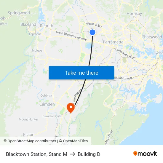 Blacktown Station, Stand M to Building D map