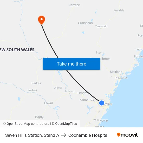 Seven Hills Station, Stand A to Coonamble Hospital map