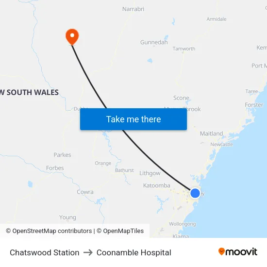Chatswood Station to Coonamble Hospital map