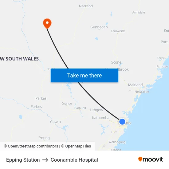 Epping Station to Coonamble Hospital map
