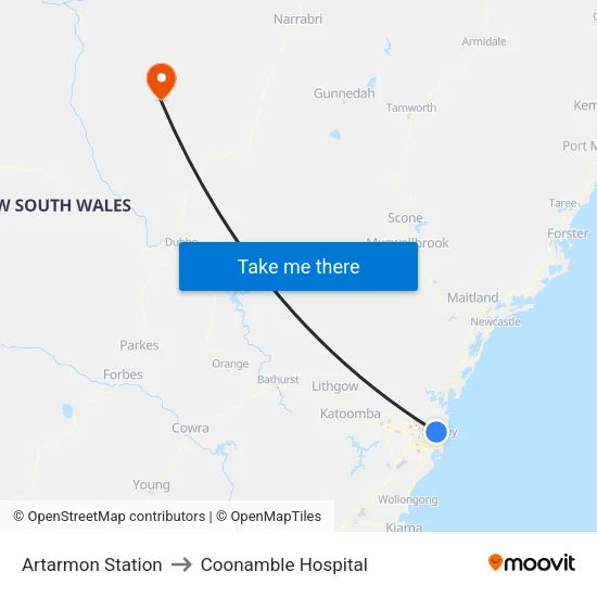 Artarmon Station to Coonamble Hospital map