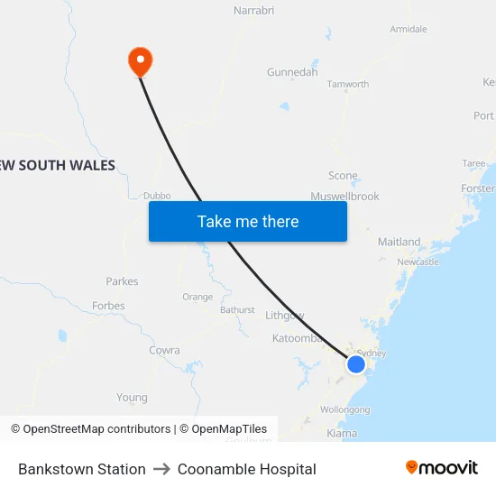 Bankstown Station to Coonamble Hospital map