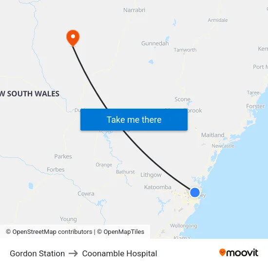 Gordon Station to Coonamble Hospital map