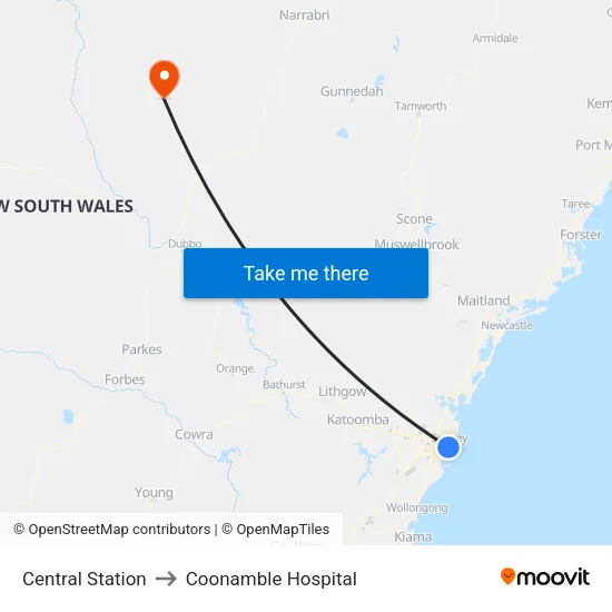 Central Station to Coonamble Hospital map