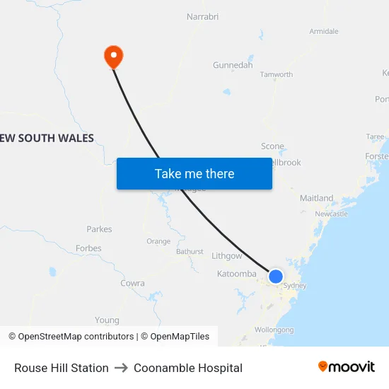 Rouse Hill Station to Coonamble Hospital map