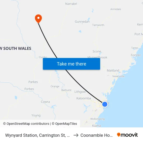 Wynyard Station, Carrington St, Stand A to Coonamble Hospital map