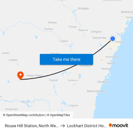 Rouse Hill Station, North West Twy to Lockhart District Hospital map