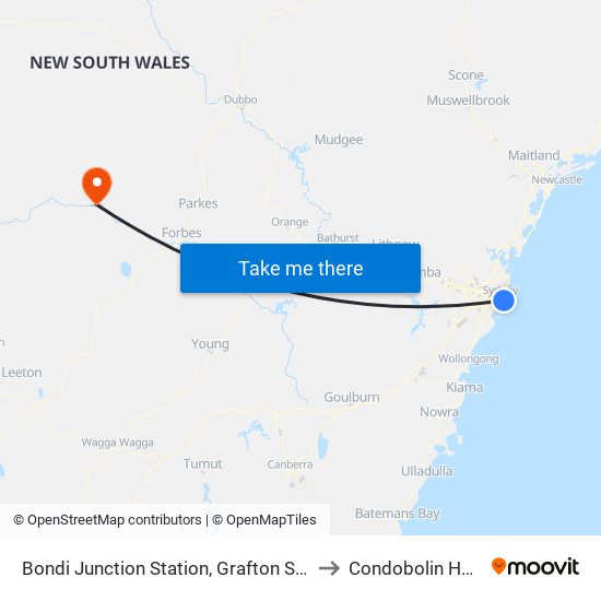 Bondi Junction Station, Grafton St, Stand R to Condobolin Hospial map