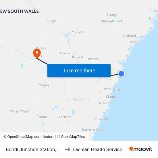 Bondi Junction Station, Stand H to Lachlan Health Service Forbes map
