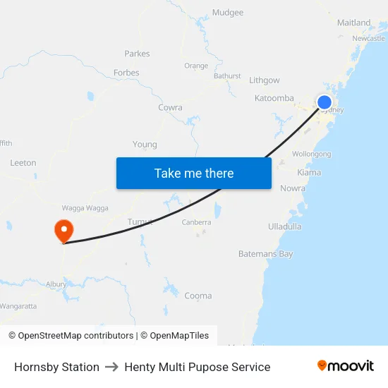 Hornsby Station to Henty Multi Pupose Service map