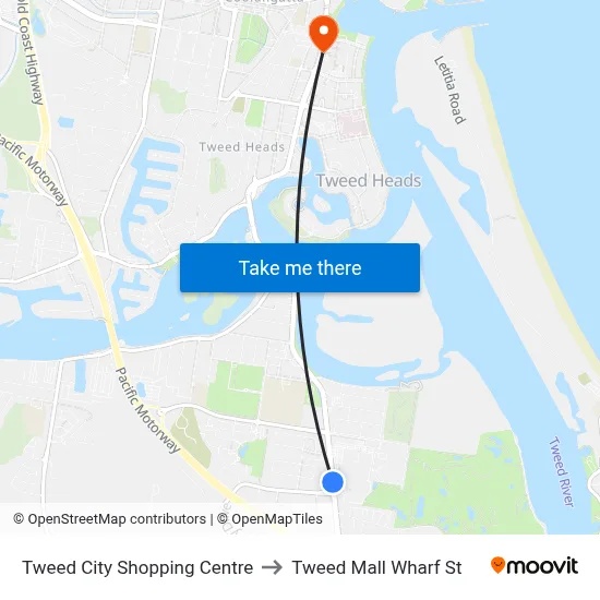Tweed City Shopping Centre to Tweed Mall Wharf St map