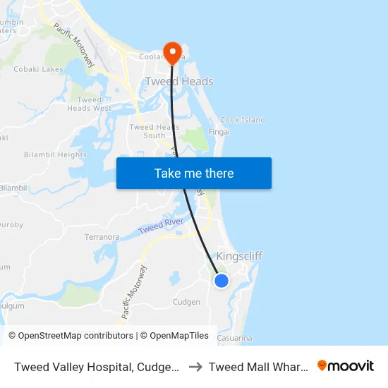 Tweed Valley Hospital, Cudgen Rd to Tweed Mall Wharf St map
