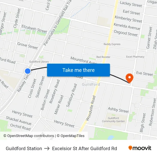Guildford Station to Excelsior St After Guildford Rd map