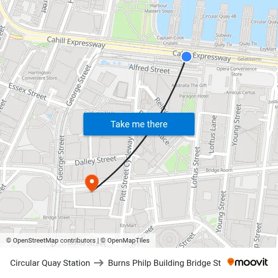 Circular Quay Station to Burns Philp Building Bridge St map