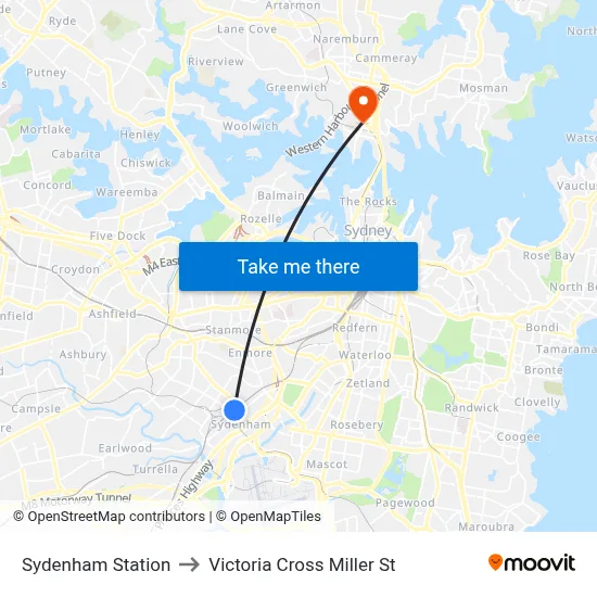 Sydenham Station to Victoria Cross Miller St map