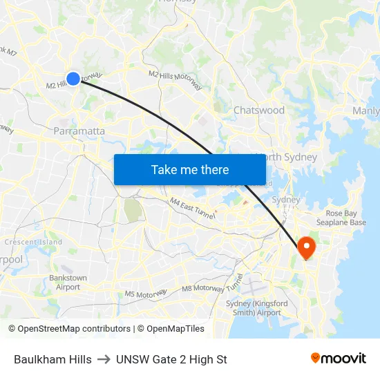 Baulkham Hills to UNSW Gate 2 High St map
