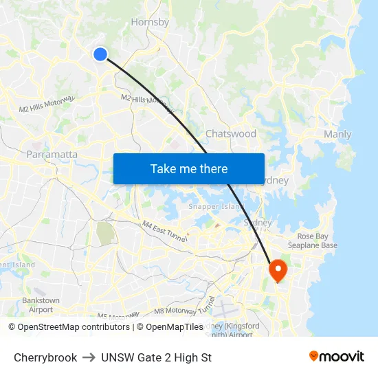 Cherrybrook to UNSW Gate 2 High St map