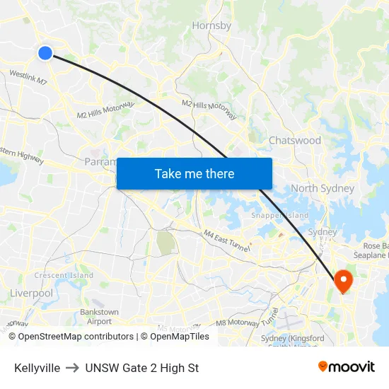 Kellyville to UNSW Gate 2 High St map