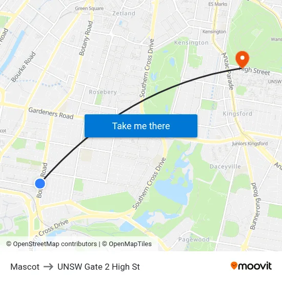 Mascot to UNSW Gate 2 High St map