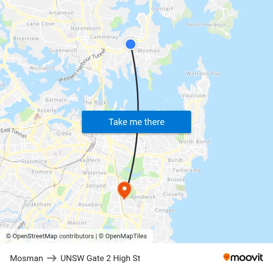 Mosman to UNSW Gate 2 High St map