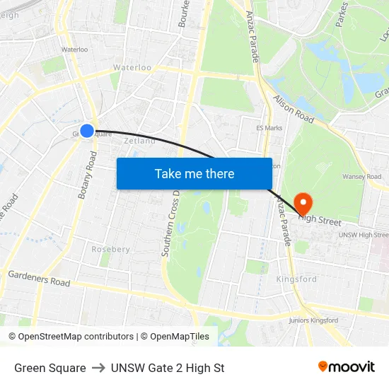 Green Square to UNSW Gate 2 High St map