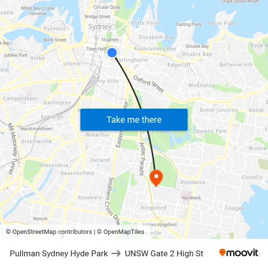 Pullman Sydney Hyde Park to UNSW Gate 2 High St map