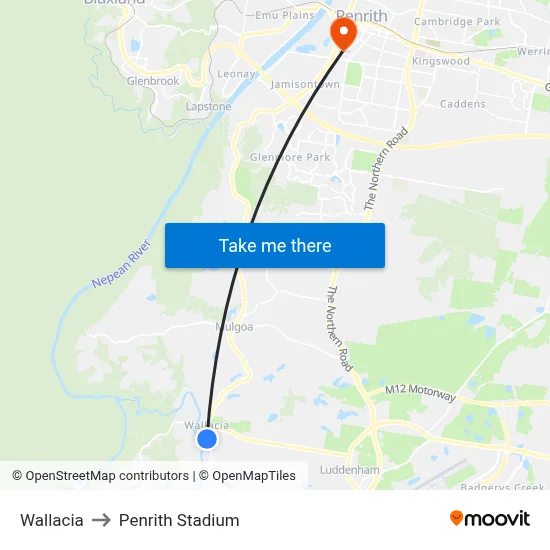 Wallacia to Penrith Stadium map