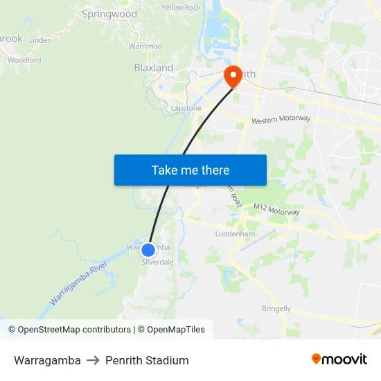 Warragamba to Penrith Stadium map