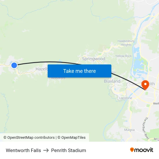 Wentworth Falls to Penrith Stadium map