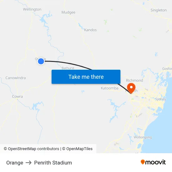Orange to Penrith Stadium map