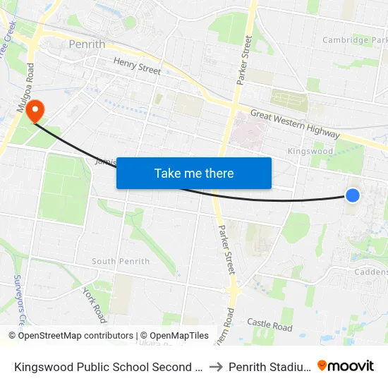 Kingswood Public School Second Av to Penrith Stadium map