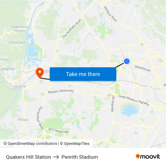 Quakers Hill Station to Penrith Stadium map