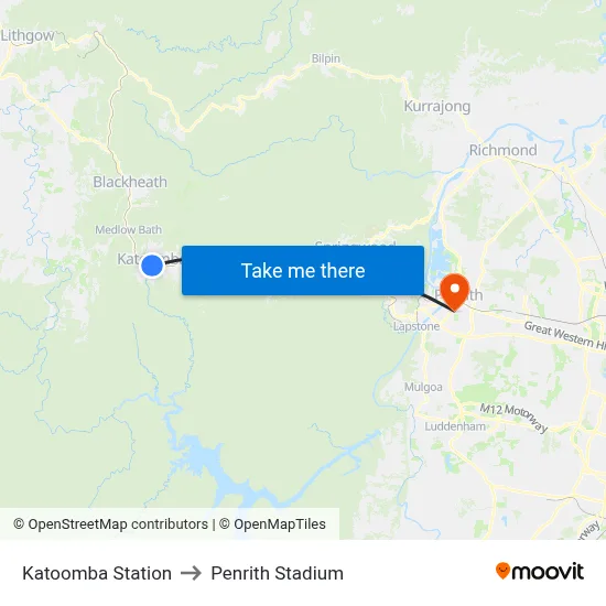 Katoomba Station to Penrith Stadium map