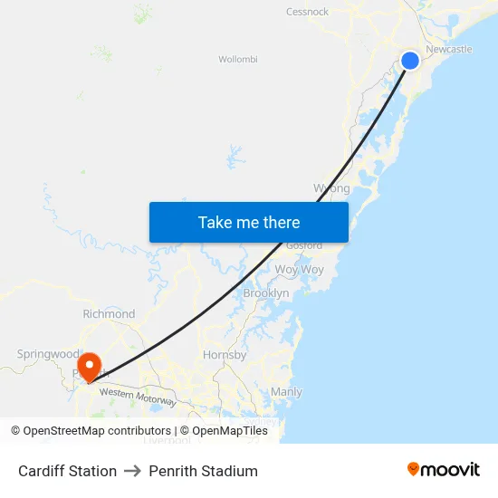 Cardiff Station to Penrith Stadium map