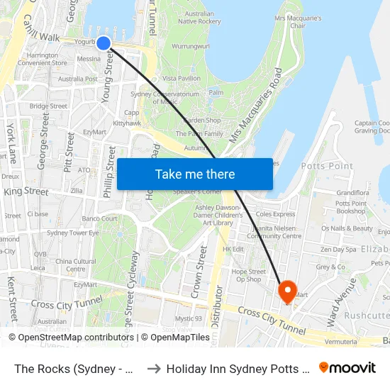 The Rocks (Sydney - NSW) to Holiday Inn Sydney Potts Point map