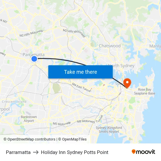 Parramatta to Holiday Inn Sydney Potts Point map