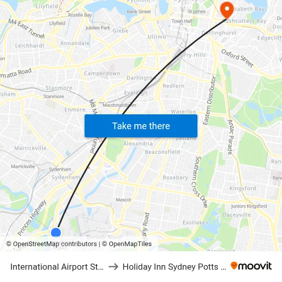 International Airport Station to Holiday Inn Sydney Potts Point map