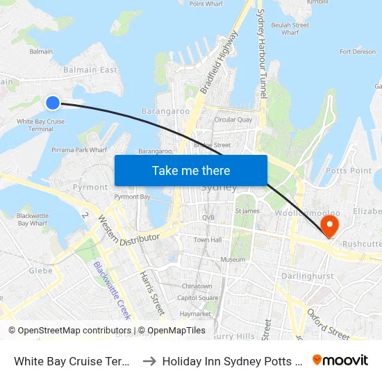 White Bay Cruise Terminal to Holiday Inn Sydney Potts Point map