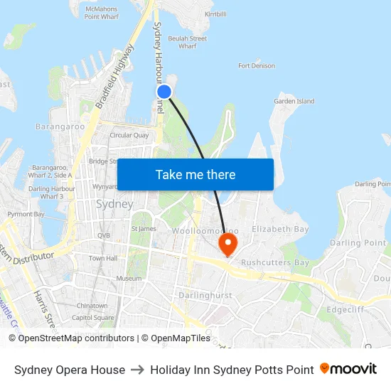 Sydney Opera House to Holiday Inn Sydney Potts Point map