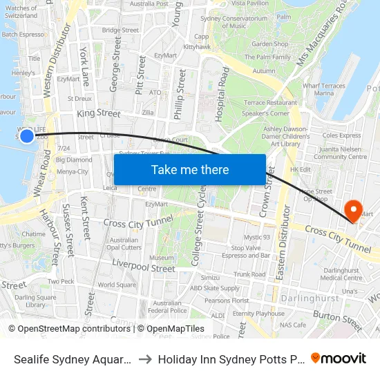 Sealife Sydney Aquarium to Holiday Inn Sydney Potts Point map