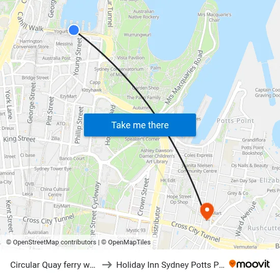 Circular Quay ferry wharf to Holiday Inn Sydney Potts Point map