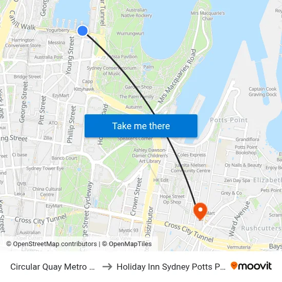 Circular Quay Metro Link to Holiday Inn Sydney Potts Point map