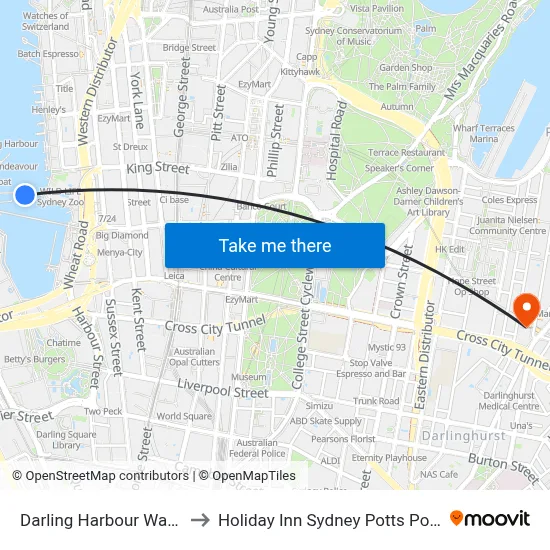 Darling Harbour Water to Holiday Inn Sydney Potts Point map