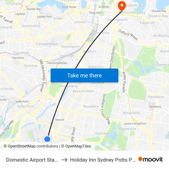 Domestic Airport Station to Holiday Inn Sydney Potts Point map