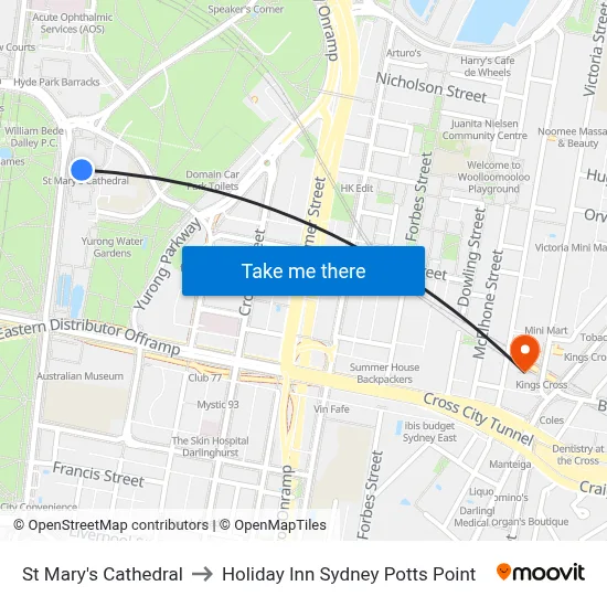 St Mary's Cathedral to Holiday Inn Sydney Potts Point map