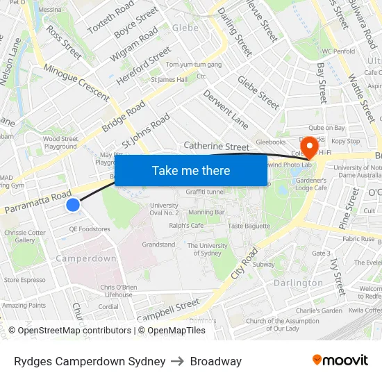 Rydges Camperdown Sydney to Broadway map