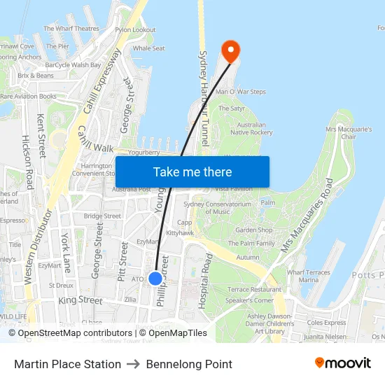 Martin Place Station to Bennelong Point map