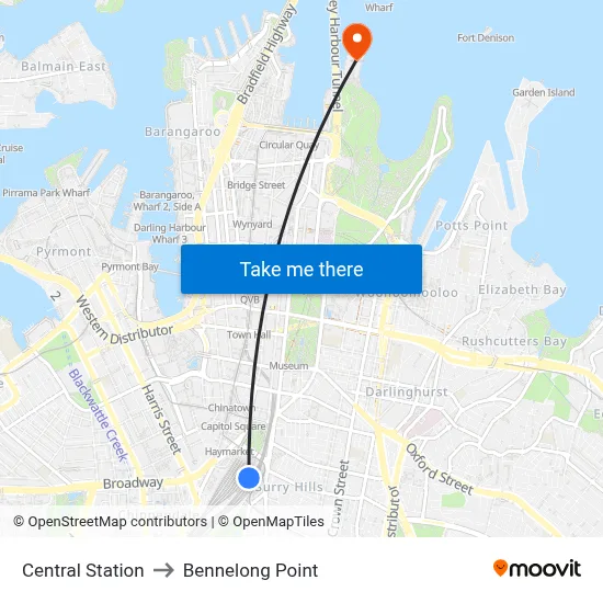 Central Station to Bennelong Point map