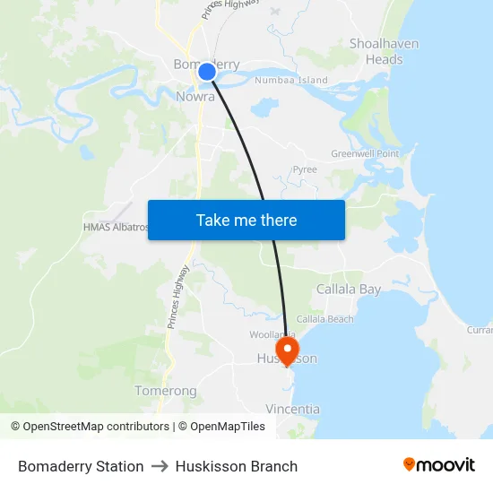 Bomaderry Station to Huskisson Branch map