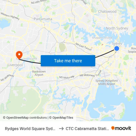 Rydges World Square Sydney to CTC Cabramatta Station map